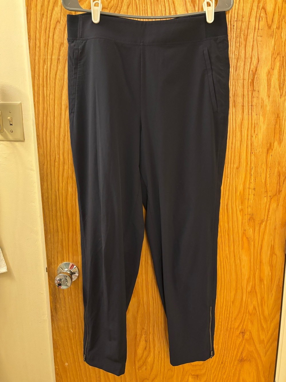 Navy Athleta Brooklyn Mid-Rise Joggers with Ankle Zip